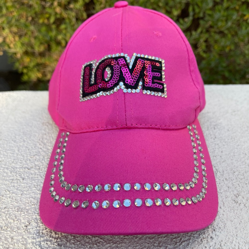 NWT Pink Sequined Bling Love BallCap OSFA